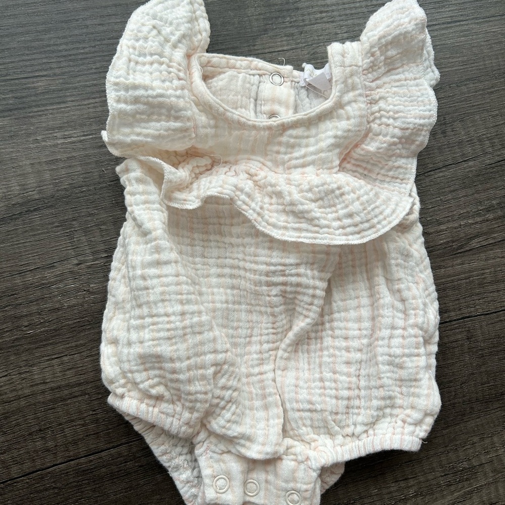 Cream Baby Romper with Ruffle Details